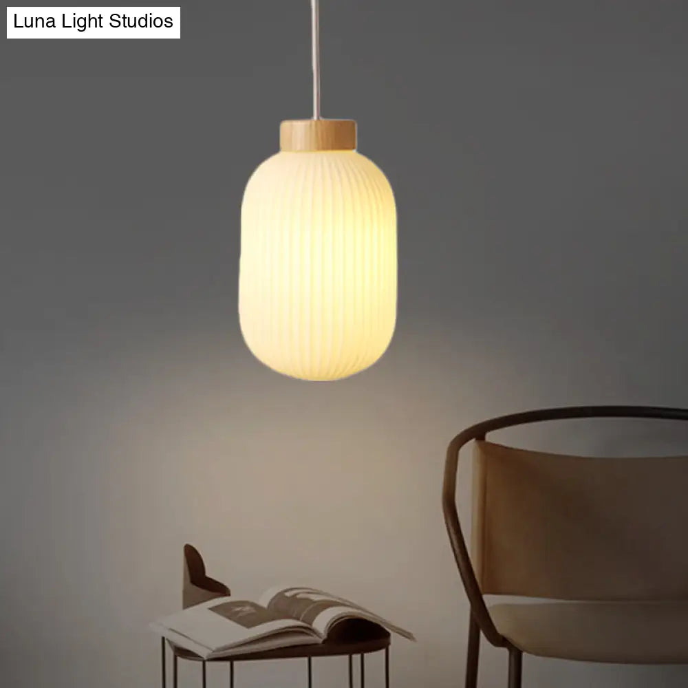 Modern Asian Pendant Lamp with Paper Shade - White Capsule/Drum Ceiling Light for Corridor - Sizes: 5.5’’/8’’/12’’ Wide