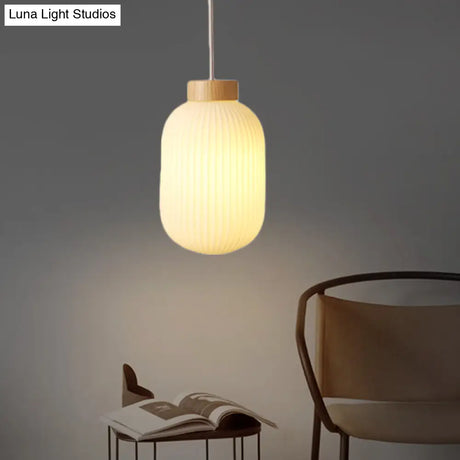 Modern Asian Pendant Lamp with Paper Shade - White Capsule/Drum Ceiling Light for Corridor - Sizes: 5.5’’/8’’/12’’ Wide