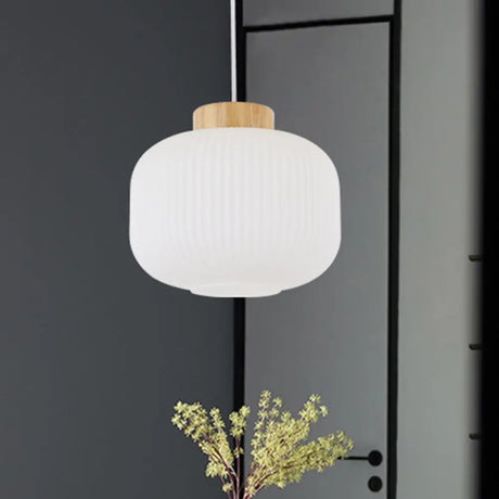 Modern Asian Pendant Lamp with Paper Shade - White Capsule/Drum Ceiling Light for Corridor - Sizes: 5.5’’/8’’/12’’ Wide