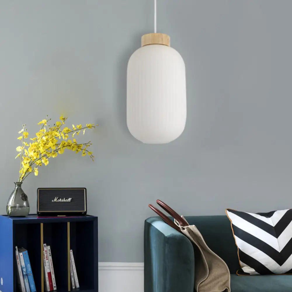 Modern Asian Pendant Lamp with Paper Shade - White Capsule/Drum Ceiling Light for Corridor - Sizes: 5.5’’/8’’/12’’ Wide