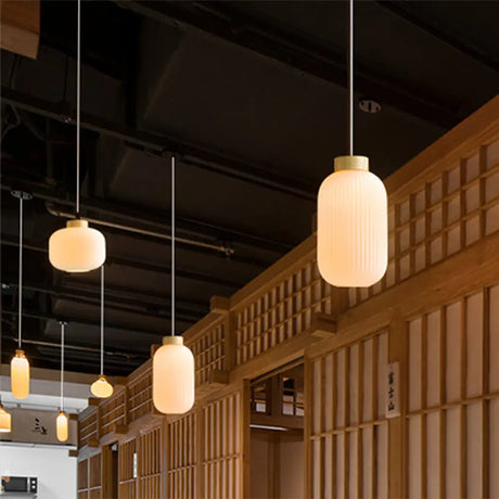 Modern Asian Pendant Lamp with Paper Shade - White Capsule/Drum Ceiling Light for Corridor - Sizes: 5.5’’/8’’/12’’ Wide