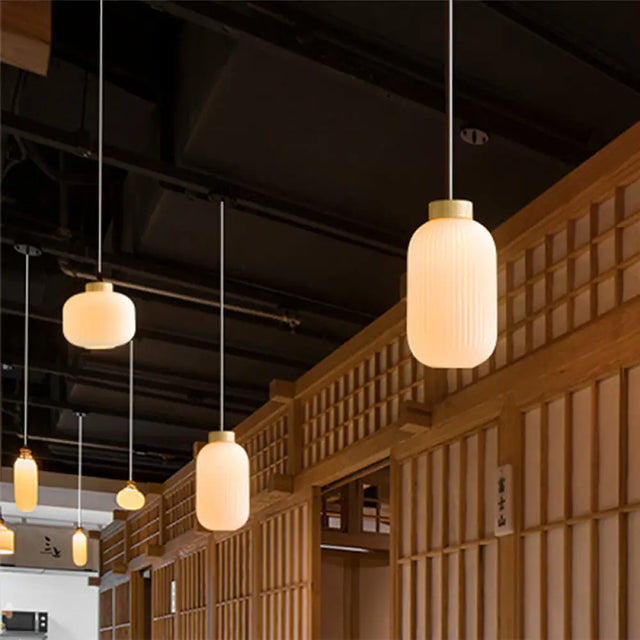 Modern Asian Pendant Lamp with Paper Shade - White Capsule/Drum Ceiling Light for Corridor - Sizes: 5.5’’/8’’/12’’ Wide