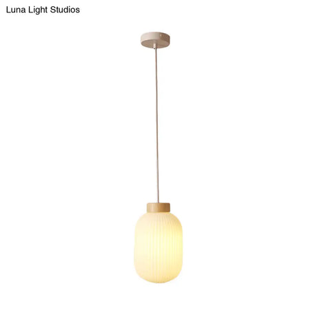 Modern Asian Pendant Lamp with Paper Shade - White Capsule/Drum Ceiling Light for Corridor - Sizes: 5.5’’/8’’/12’’ Wide