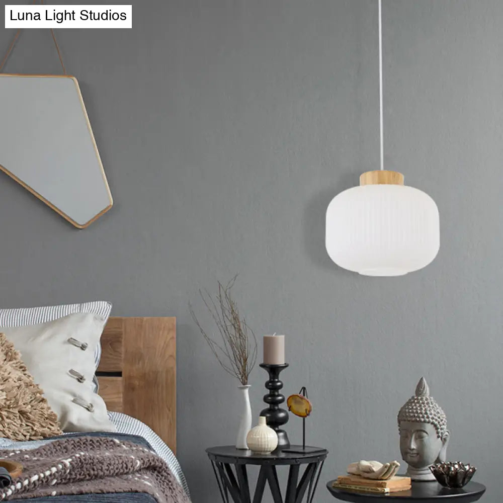 Modern Asian Pendant Lamp with Paper Shade - White Capsule/Drum Ceiling Light for Corridor - Sizes: 5.5’’/8’’/12’’ Wide