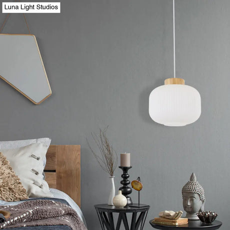 Modern Asian Pendant Lamp with Paper Shade - White Capsule/Drum Ceiling Light for Corridor - Sizes: 5.5’’/8’’/12’’ Wide