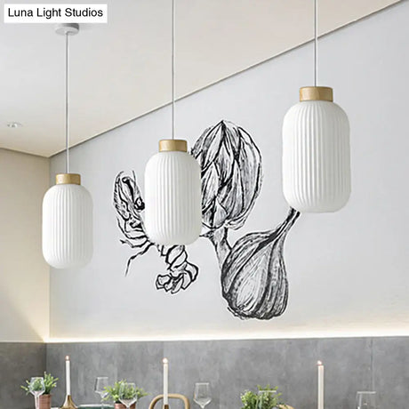 Modern Asian Pendant Lamp with Paper Shade - White Capsule/Drum Ceiling Light for Corridor - Sizes: 5.5’’/8’’/12’’ Wide