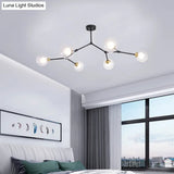 Modern Ball Pendant Light: Clear/Milky White Glass 4/5/6-Head Dining Room Chandelier With Black/Gold