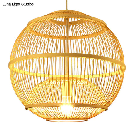 Modern Bamboo Globe Pendant Ceiling Light In Beige