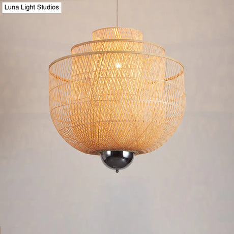 Modern Bamboo Pendant Lamp With Inverted 3-Layers And 1 Light - Perfect For Restaurants