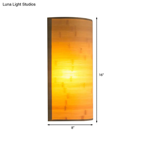 Modern Bamboo Wall Sconce Light Fixture - Wood Semicylinder Design 2-Bulb Lighting For Living Room