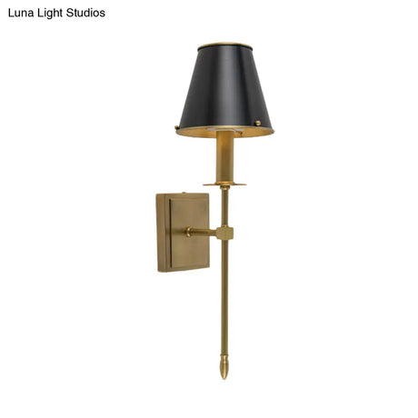 Modern Barrel Wall Sconce In Black And Brass - Metal With Pencil Arm