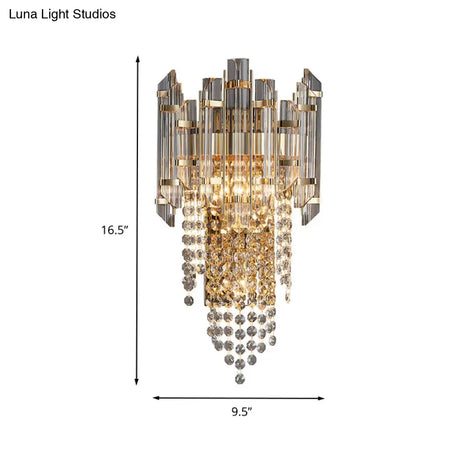 Modern Beaded Crystal Wall Sconce With 2 Smoky Grey Lights For Living Room