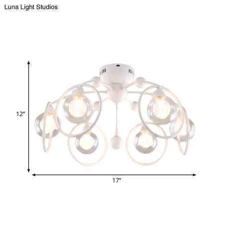 Modern Bedroom Ceiling Light Fixture - 6 - Light Semi Flush Mount With Globe Glass Shade And White