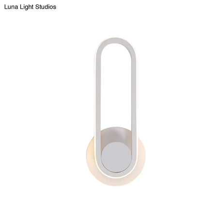 Modern Bedside Led Sconce Lamp - Simple Black/White Wall Light With Aluminum Frame Oval Design