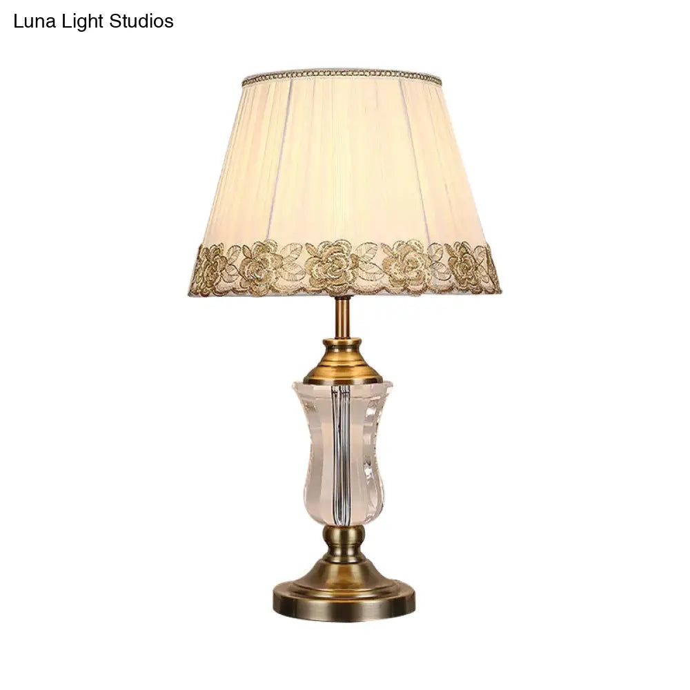 Modern Beige Barrel Night Light Table Lamp With Crystal Urn Stand