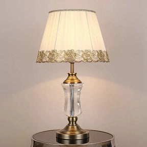Modern Beige Barrel Night Light Table Lamp With Crystal Urn Stand