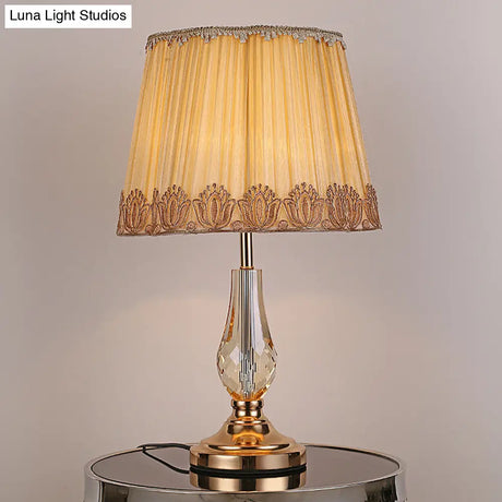 Modern Beige Desk Lamp With Wide Flare Shade - Perfect For Living Room