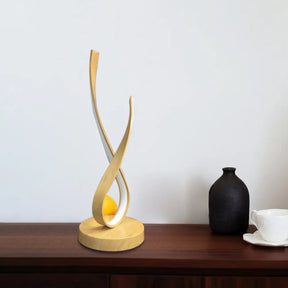Modern Beige Finish Twisted Desk Lamp With Led Acrylic Nightstand Lighting Wooden Base