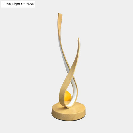 Modern Beige Finish Twisted Desk Lamp With Led Acrylic Nightstand Lighting Wooden Base