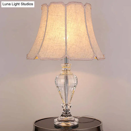 Modern Beige Flare Study Lamp With Crystal Base - 1 Head Reading Light