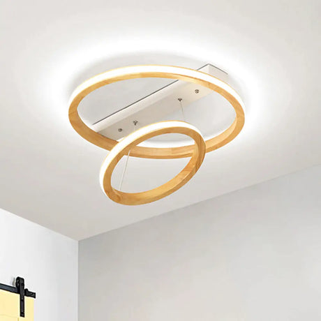 Modern Beige Led Wood Flush Mount Ceiling Light - 17’/21’/25’ Wide Fixture / 17’