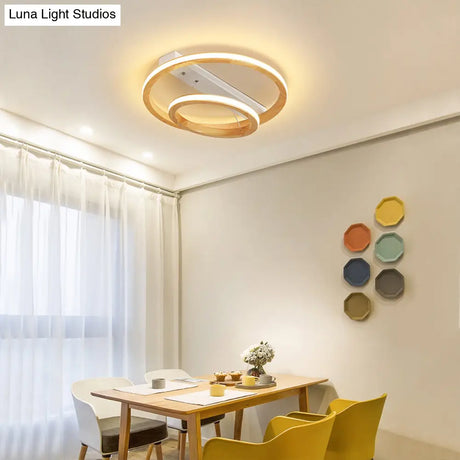 Modern Beige Led Wood Flush Mount Ceiling Light - 17’/21’/25’ Wide Fixture
