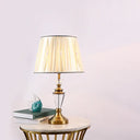 Modern Beige Table Lamp With Fabric Shade - 1 Head Desk Light Tapered Drum Nightstand