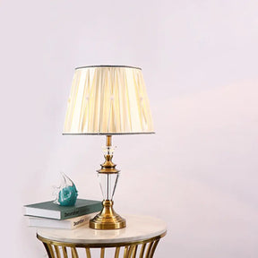 Modern Beige Table Lamp With Fabric Shade - 1 Head Desk Light Tapered Drum Nightstand
