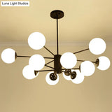 Modern Black 12-Light Chandelier With Frosted Glass Ball Shades - Perfect For Bedroom And Living
