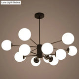 Modern Black 12-Light Chandelier With Frosted Glass Ball Shades - Perfect For Bedroom And Living