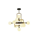 Modern Black And Brass Glass 3D Atomic Chandelier: 12-Bulb Suspension Light White