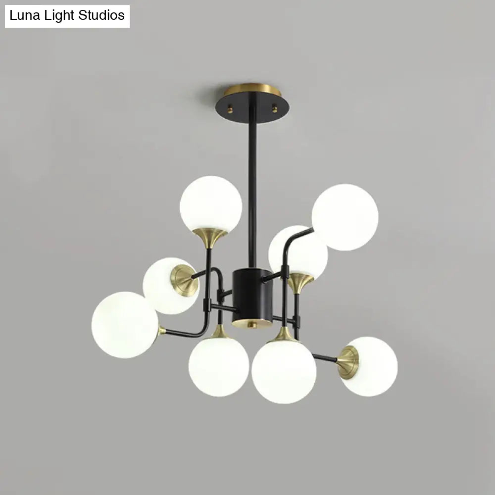 Modern Black And Gold Branch Hanging Lamp With Milky Ball Glass Chandelier Light Fixture -