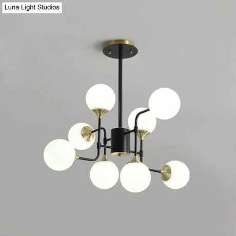 Modern Black And Gold Branch Hanging Lamp With Milky Ball Glass Chandelier Light Fixture -