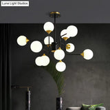 Modern Black And Gold Branch Hanging Lamp With Milky Ball Glass Chandelier Light Fixture -