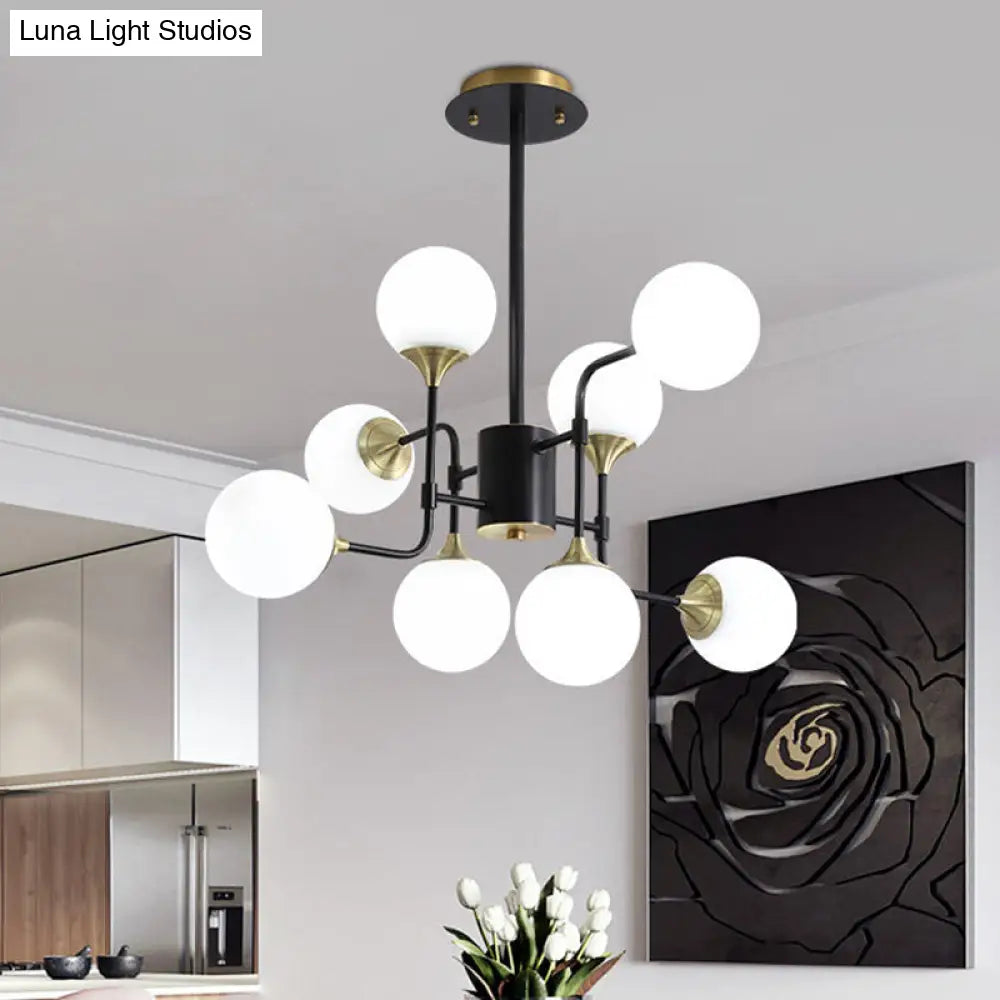 Modern Black And Gold Branch Hanging Lamp With Milky Ball Glass Chandelier Light Fixture -