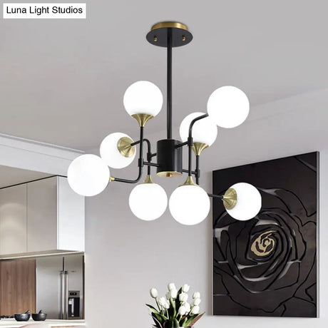 Modern Black And Gold Branch Hanging Lamp With Milky Ball Glass Chandelier Light Fixture -