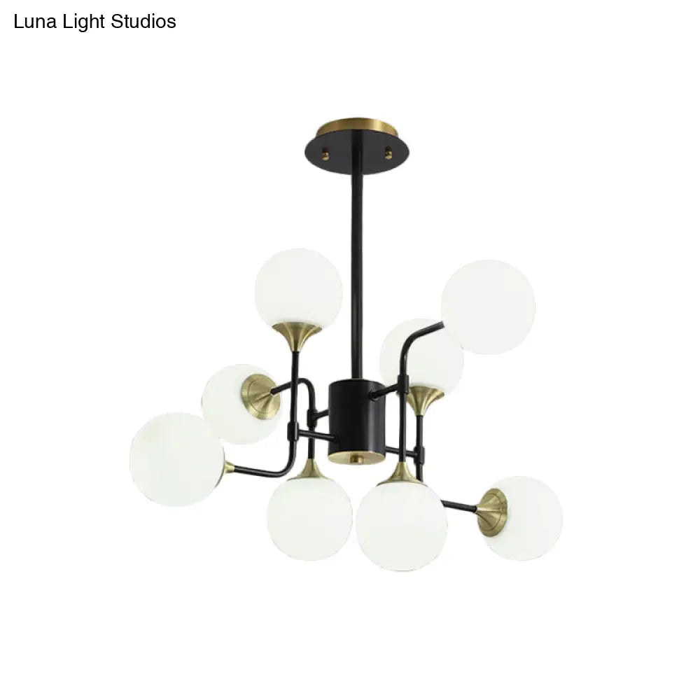 Modern Black And Gold Branch Hanging Lamp With Milky Ball Glass Chandelier Light Fixture -