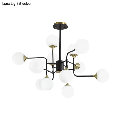 Modern Black And Gold Branch Hanging Lamp With Milky Ball Glass Chandelier Light Fixture -