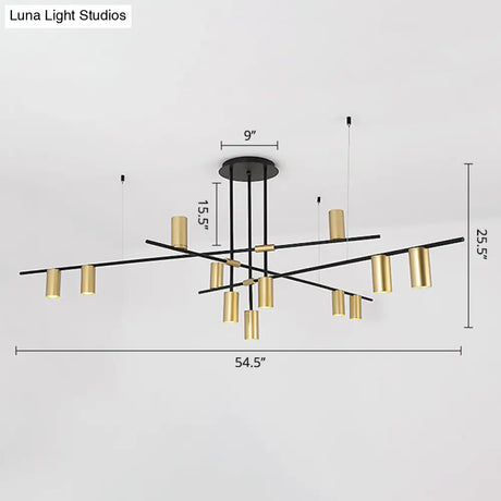 Modern Black And Gold Chandelier With Cross Arm Design – Stylish Living Room Hanging Light