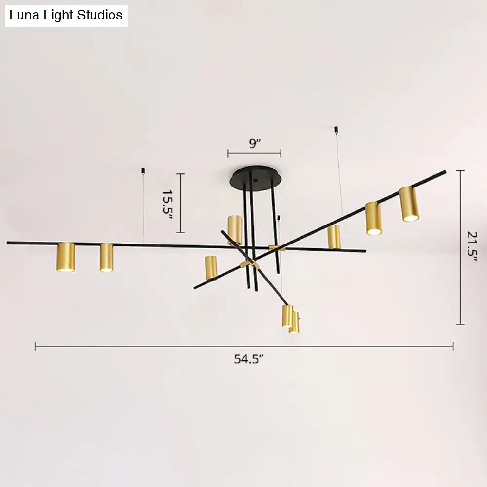 Modern Black And Gold Chandelier With Cross Arm Design – Stylish Living Room Hanging Light
