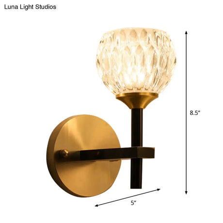 Modern Black And Gold Wall Light With Clear Dimpled Glass For Living Room