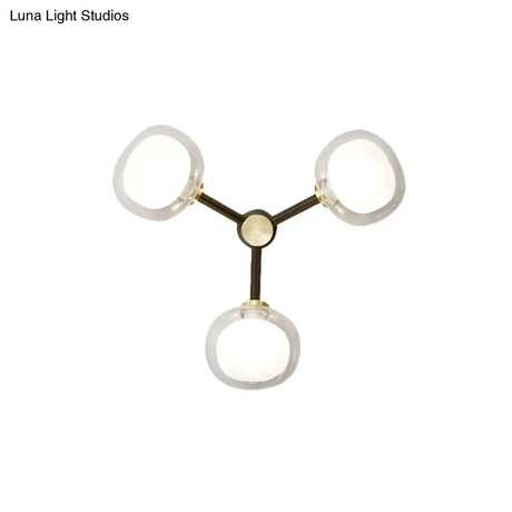 Modern Black And Gold Wall Sconce With Clear Glass Shade - 3-Head Bedroom Lighting