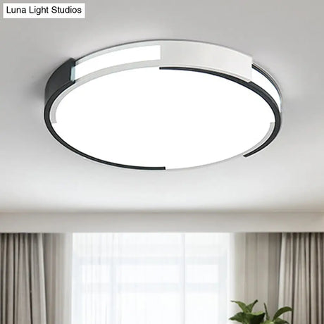 Modern Black And White Drum Flush Mount Ceiling Light Fixture - 18’/23.5’ Wide Metal Led