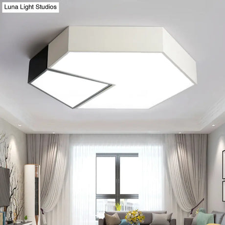 Modern Black And White Hexagon Ceiling Light Acrylic Shade Mount Fixture 11’/15’/19’ Dia -