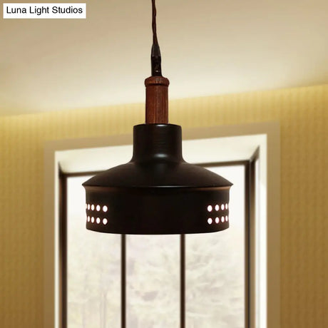 Modern Black Barn Shade Ceiling Pendant Light With Metallic Bulb For Stairways