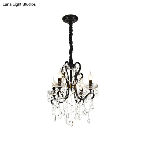 Modern Black Bedroom Chandelier - 4/5 Light Crystal Stands Swag Hanging Ceiling Fixture