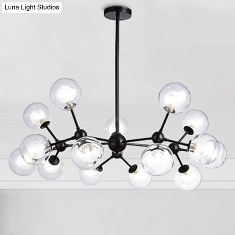 Modern Black Branch Chandelier - Clear Glass Shade Ceiling Light For Living Room