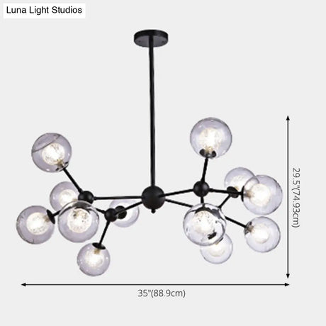 Modern Black Branch Chandelier - Clear Glass Shade Ceiling Light For Living Room