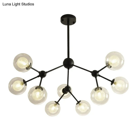 Modern Black Branch Chandelier - Clear Glass Shade Ceiling Light For Living Room