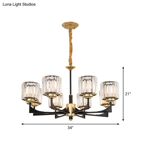 Modern Black & Brass Crystal Prism Chandelier – 4/6/12 Lights